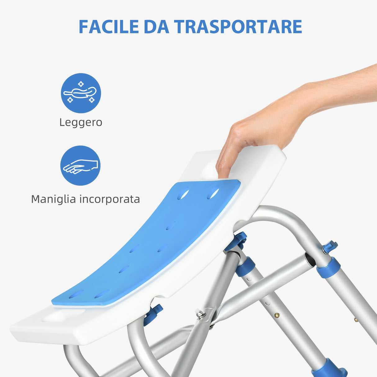 easycomfort easycomfort sgabello per doccia in alluminio con altezza regolabile e piedini antiscivolo a ventosa blu