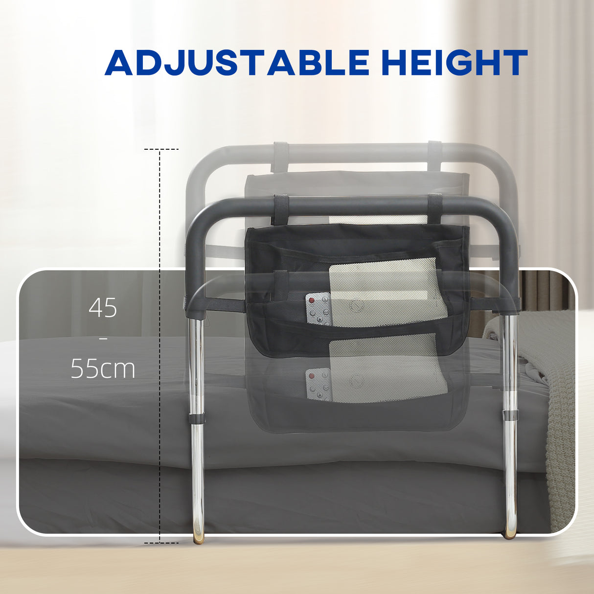 easycomfort easycomfort maniglia per letto con altezza regolabile in acciaio con impugnatura morbida argento