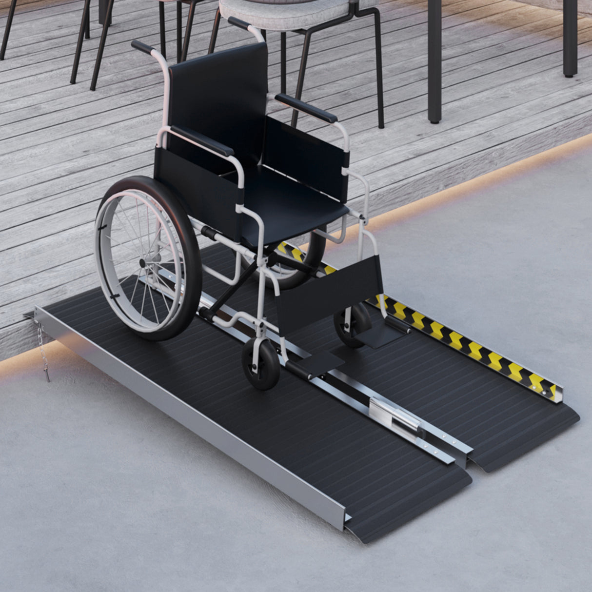 easycomfort easycomfort rampa per sedia a rotelle pieghevole in alluminio con deflettori e adesivi 122x73 6x5 1 cm nero