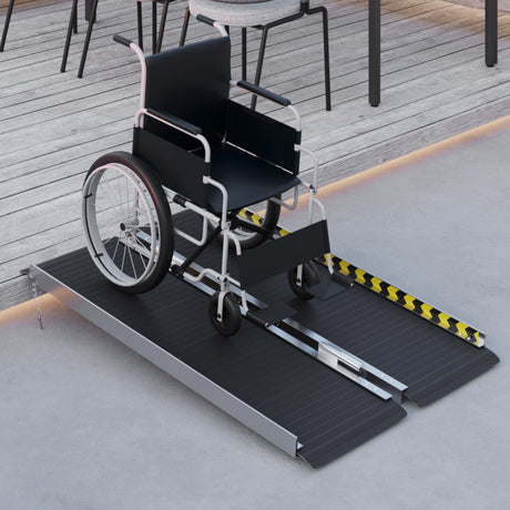easycomfort easycomfort rampa per sedia a rotelle pieghevole in alluminio con deflettori e adesivi 122x73 6x5 1 cm nero