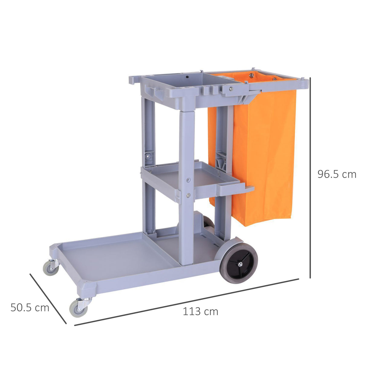 easycomfort easycomfort carrello pulizie professionale con 3 ripiani ganci portascopa 4 ruote e sacco 100l arancione 113 x 50 5 x 96 5cm ean 8054144137544