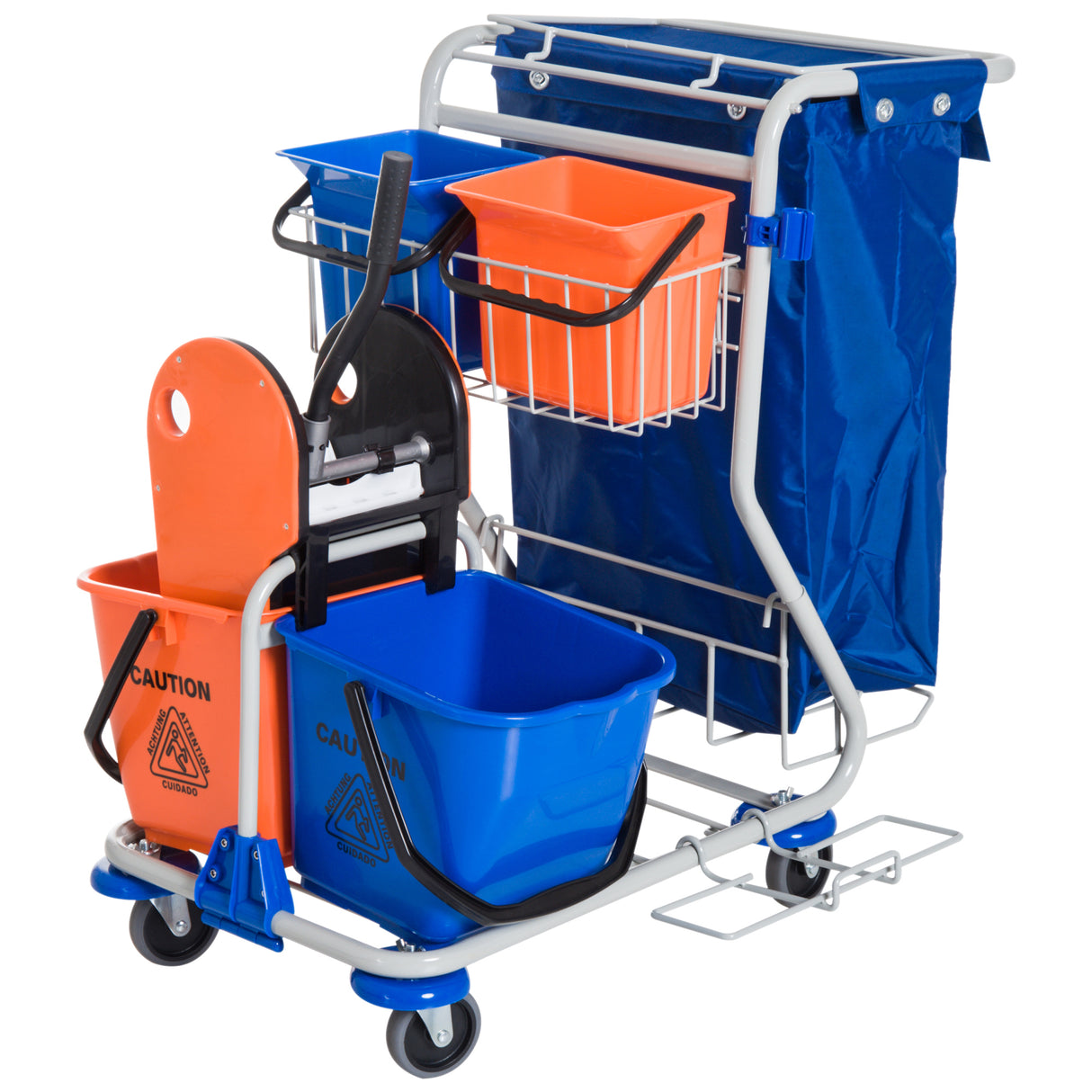 easycomfort easycomfort carrello pulizie professionale con 4 secchi 18l6l sacco spazzatura impermeabile blu e arancione 93x70x97cm ean 8054144139395