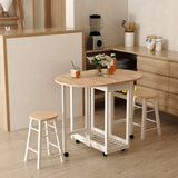 easycomfort easycomfort set 3 pezzi tavolo pieghevole da cucina e 2 sgabelli salvaspazio bianco e legno