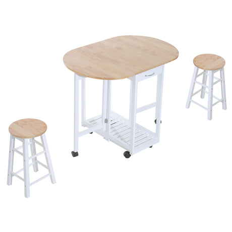 easycomfort easycomfort set 3 pezzi tavolo pieghevole da cucina e 2 sgabelli salvaspazio bianco e legno
