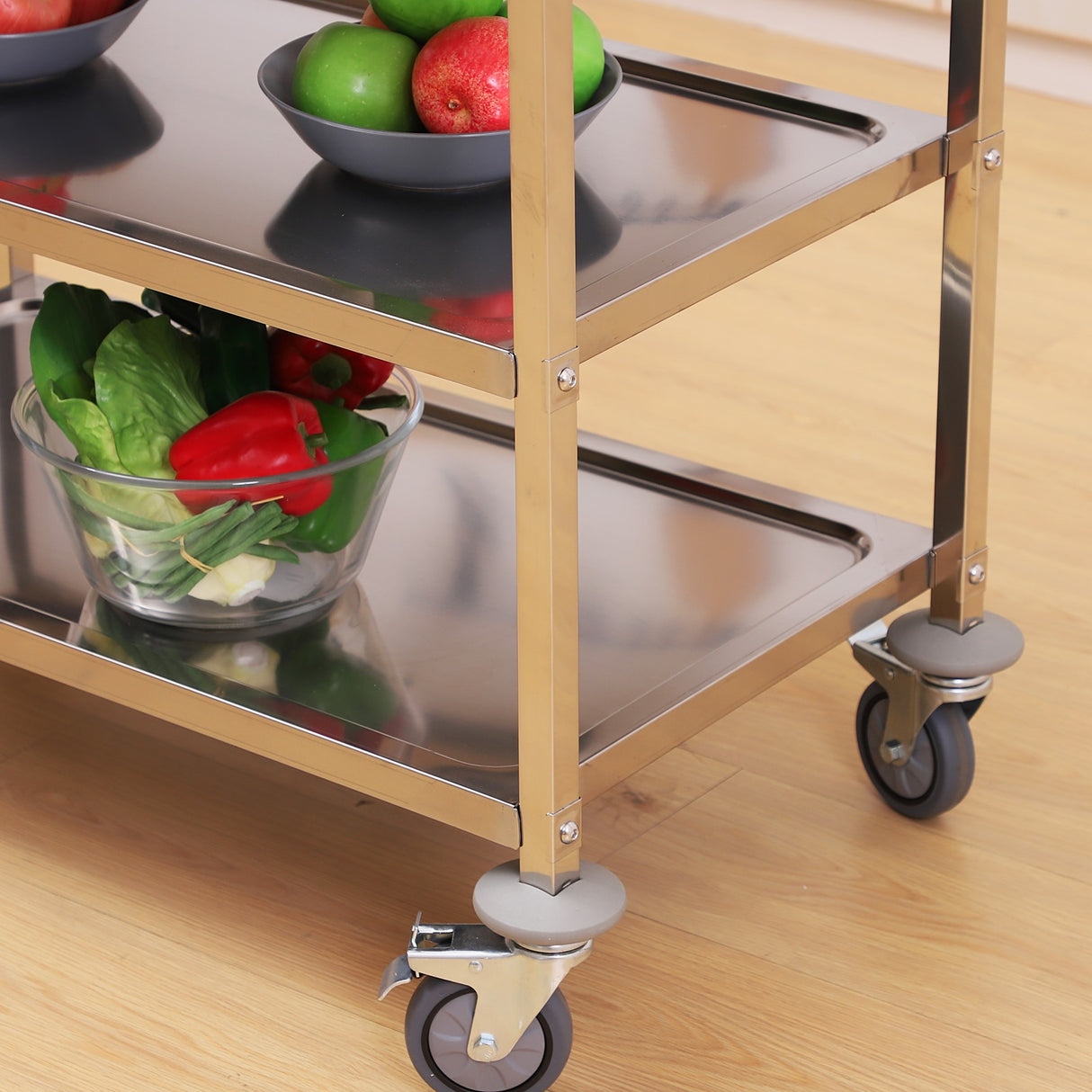easycomfort easycomfort carrello da cucina 3 ripiani aperti 4 ruote omnidirezionali con 2 freni cuscinetti anti collisione in acciaio inossidabile 430 argento 85x45x90cm ean 8054144138558