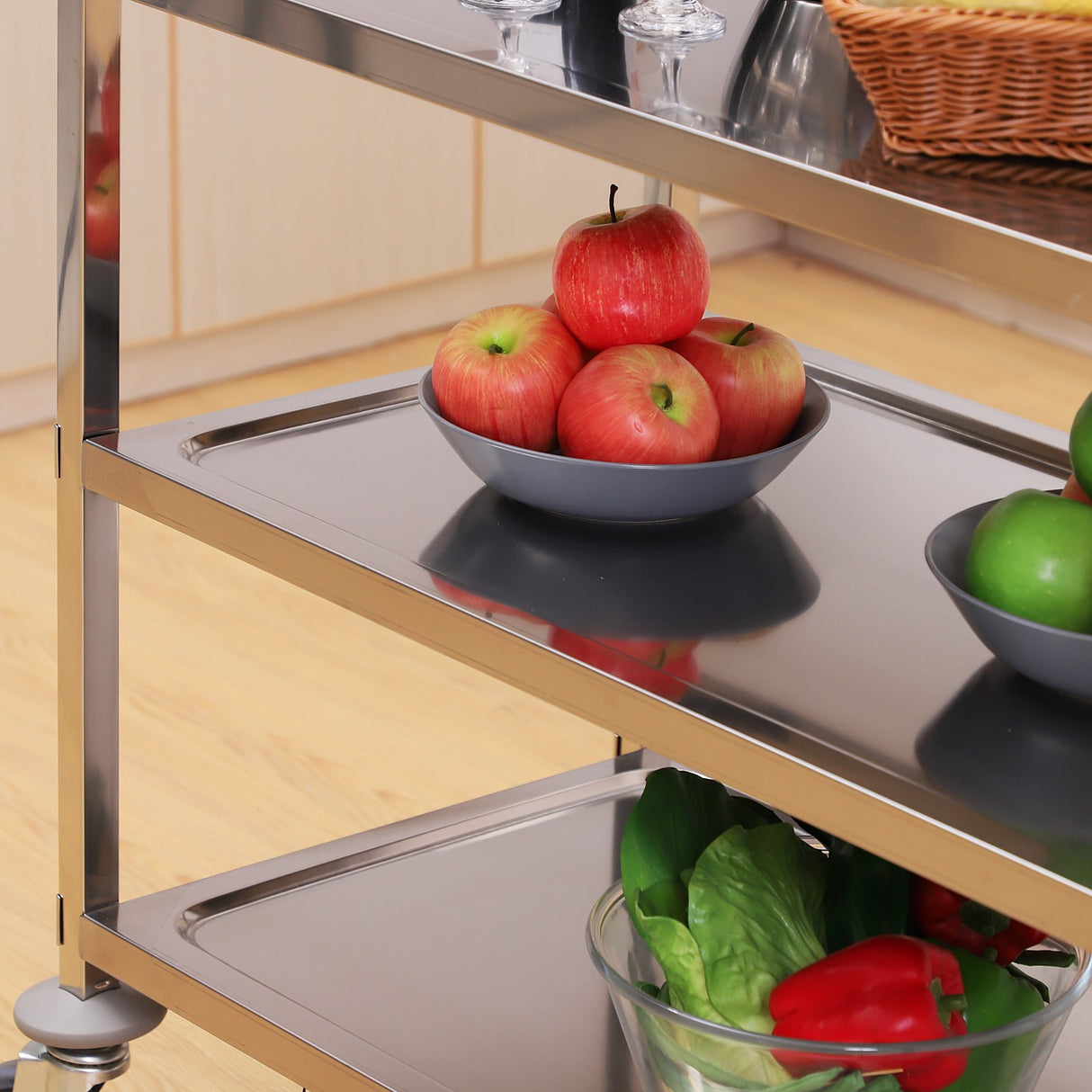 easycomfort easycomfort carrello da cucina 3 ripiani aperti 4 ruote omnidirezionali con 2 freni cuscinetti anti collisione in acciaio inossidabile 430 argento 85x45x90cm ean 8054144138558
