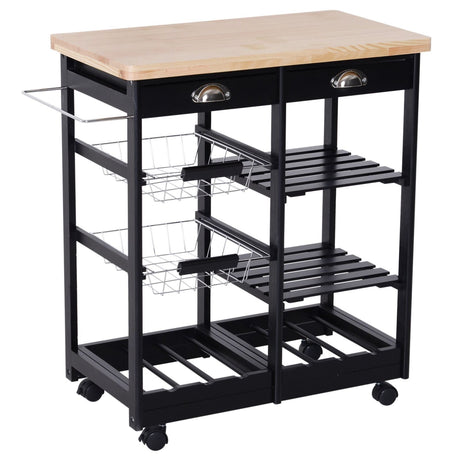 easycomfort easycomfort carrello da cucina con cassetti e portabottiglia vino legno e nero ean 8054144137247
