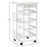 easycomfort easycomfort carrello da cucina salvaspazio in legno bianco portavivande con 1 piano di lavoro 1 cassetto e 4 cestelli metallici 47x37x83cm ean 8054111844918