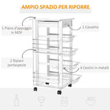 easycomfort easycomfort carrello da cucina salvaspazio in legno bianco portavivande con 1 piano di lavoro 1 cassetto e 4 cestelli metallici 47x37x83cm ean 8054111844918