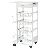easycomfort easycomfort carrello da cucina salvaspazio in legno bianco portavivande con 1 piano di lavoro 1 cassetto e 4 cestelli metallici 47x37x83cm ean 8054111844918