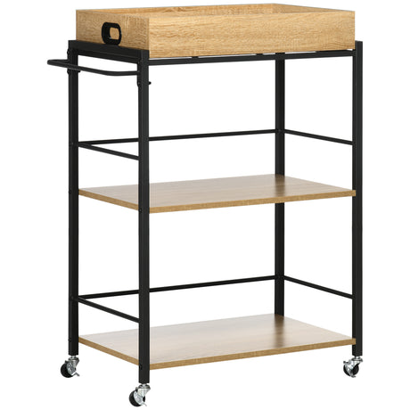 easycomfort easycomfort carrello da cucina a 3 ripiani con vassoio rimovibile e ruote girevoli 72x40x94cm legno e nero