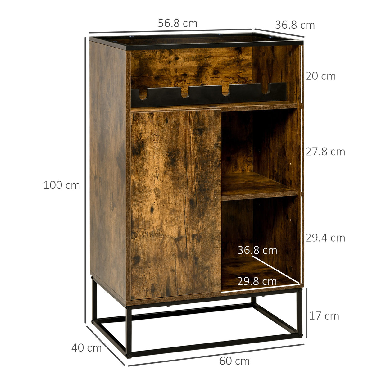 easycomfort easycomfort mobile multiuso con portabottiglie vani aperti e armadietto stile industriale 60x40x100cm marrone