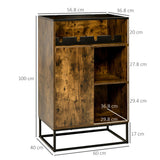 easycomfort easycomfort mobile multiuso con portabottiglie vani aperti e armadietto stile industriale 60x40x100cm marrone