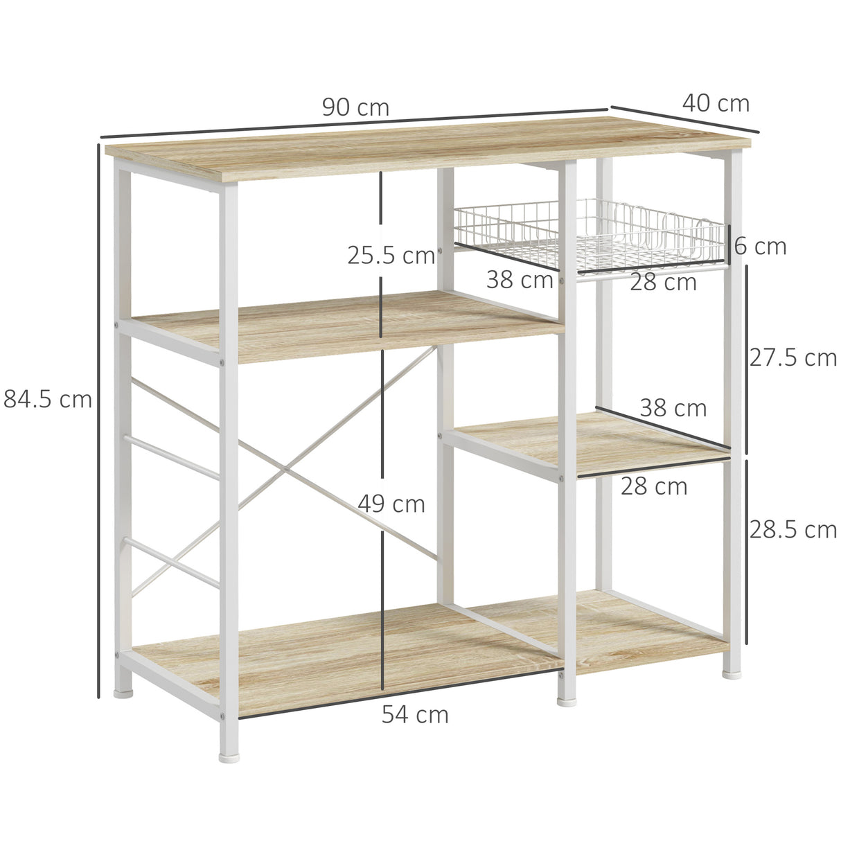 easycomfort easycomfort mobile cucina moderno a 4 ripiani con cestino e ganci in legno e acciaio 90x40x84 5cm quercia e bianco