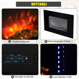 easycomfort easycomfort camino elettrico da parete o terra 2000w con fiamma led 7 colori nero 90x56x9.5cm