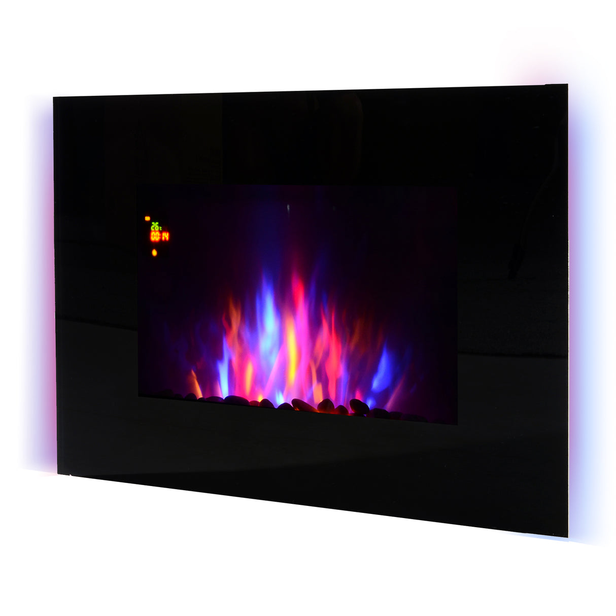 easycomfort easycomfort camino elettrico da parete o terra 2000w con fiamma led 7 colori nero 90x56x9.5cm