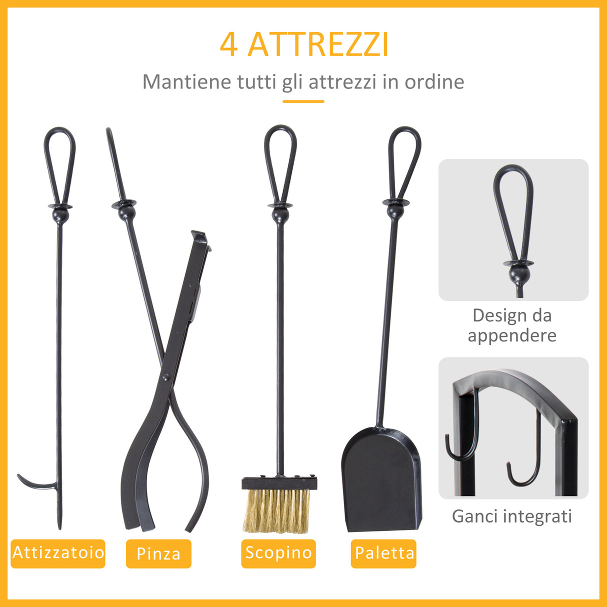 easycomfort easycomfort portalegna con set attrezzi per il camino in acciaio nero 40 x 30 x 74.5cm