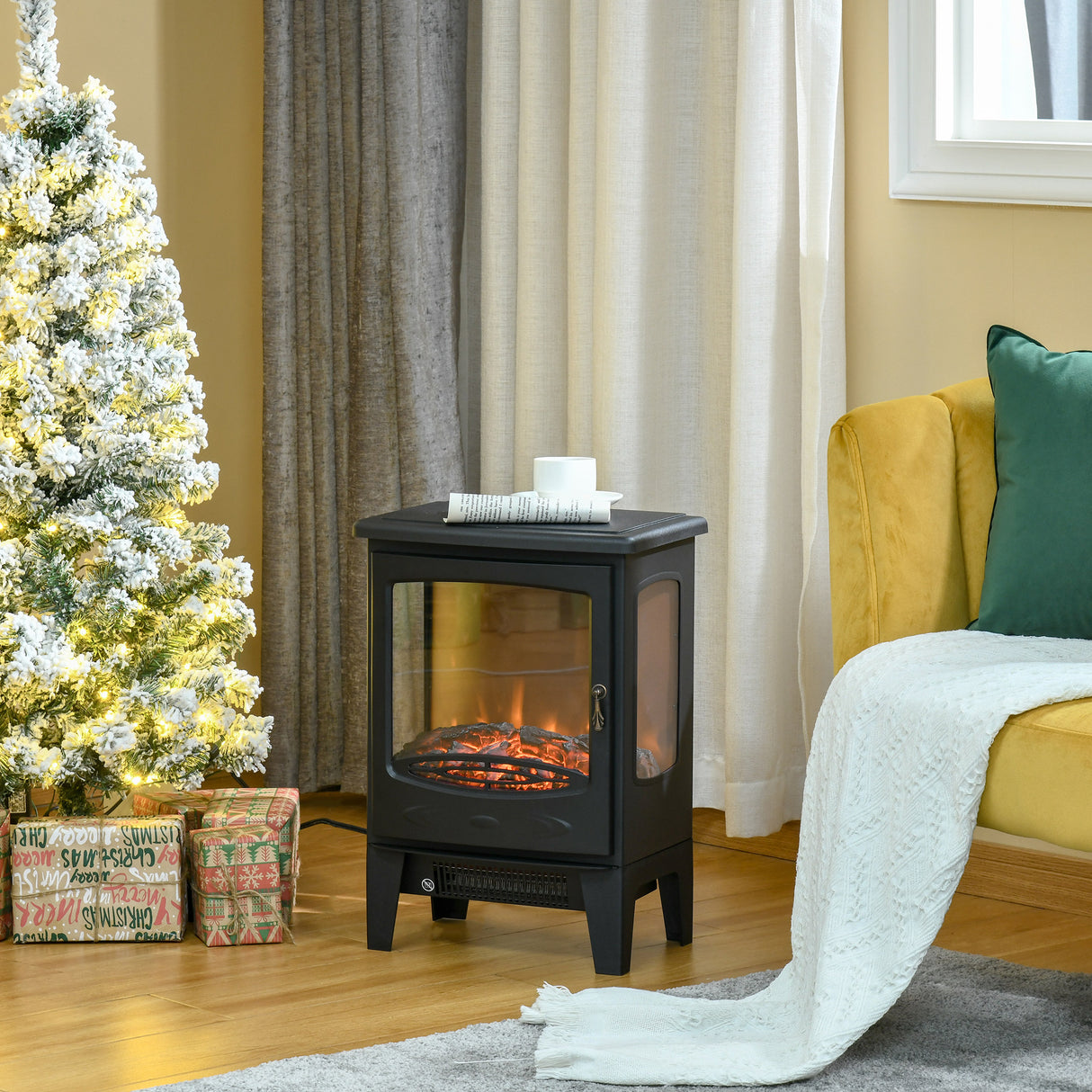 easycomfort camino elettrico effetto fiamma e 3 lati aperti temperatura regolabile copertura 20 25m nero