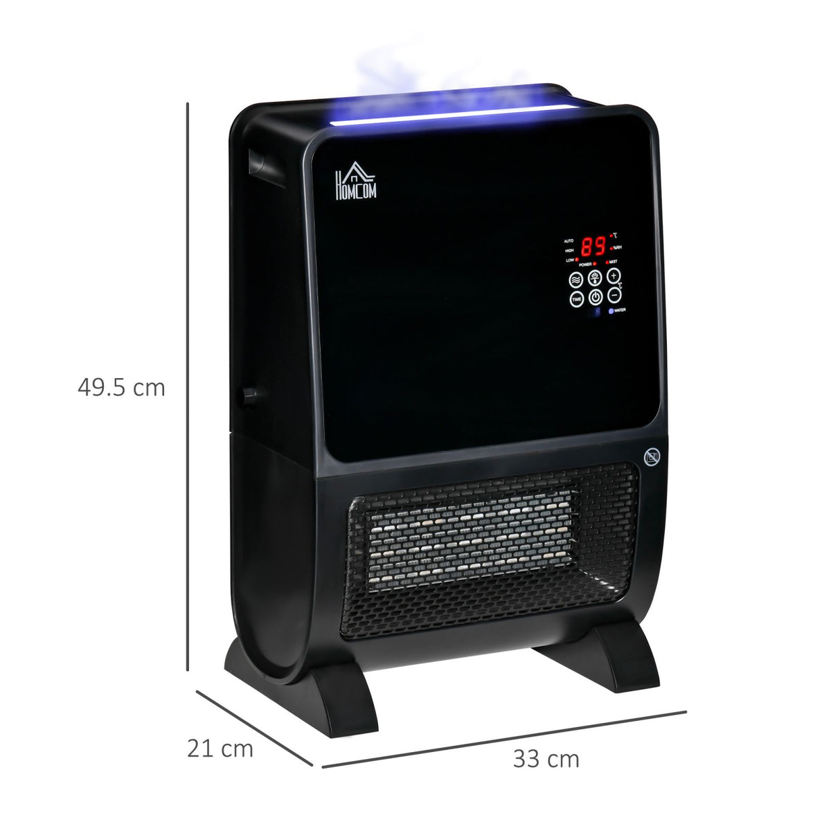 easycomfort stufa elettrica 2 in 1 con umidificatore luce led a 3 colori e ultravioletti timer e telecomando 33x21x49.5cm nero