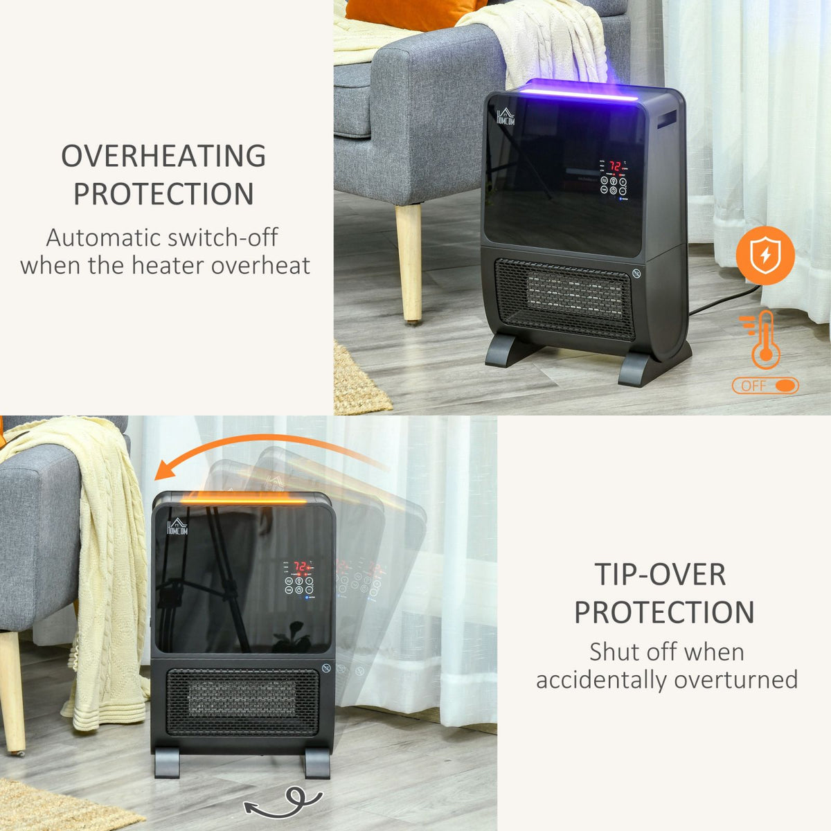 easycomfort stufa elettrica 2 in 1 con umidificatore luce led a 3 colori e ultravioletti timer e telecomando 33x21x49.5cm nero