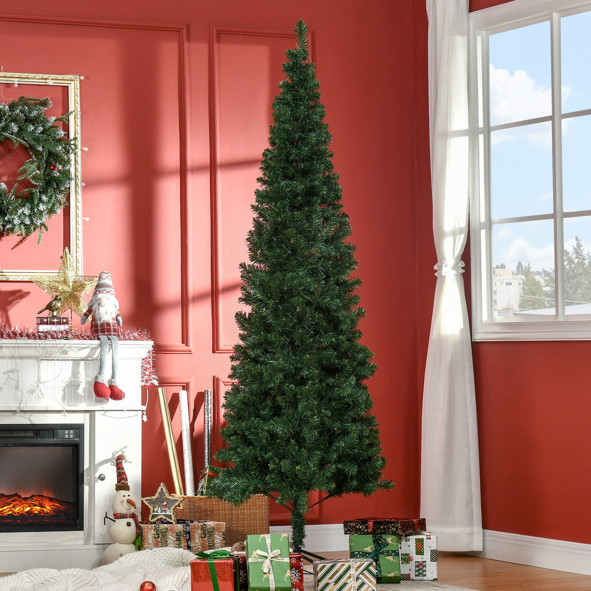 easycomfort easycomfort albero di natale artificiale slim 210cm con 631 rami supporto in metallo