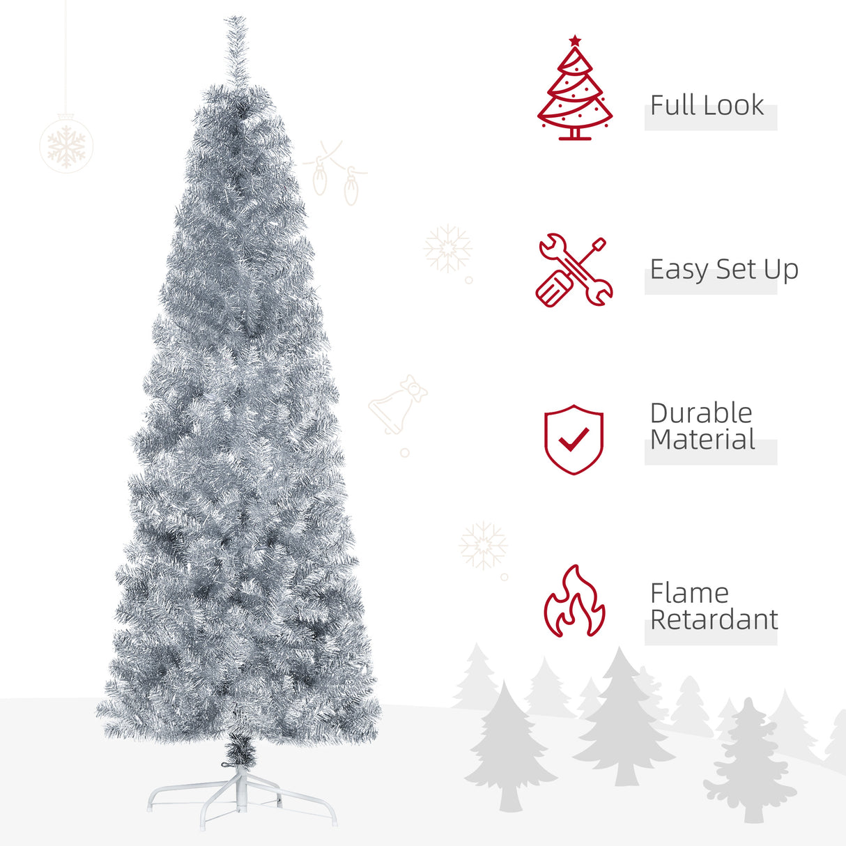 easycomfort easycomfort albero di natale artificiale alto 210cm con 818 rami albero di natale slim con base rimovibile in pet e acciaio argento