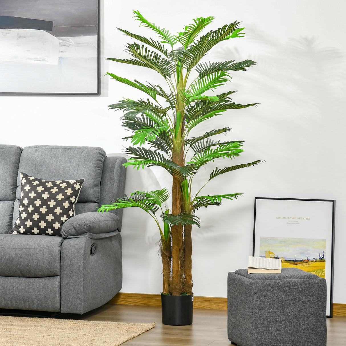 easycomfort palma artificiale in vaso con 42 foglie pianta finta realistica per interno ed esterno 185cm