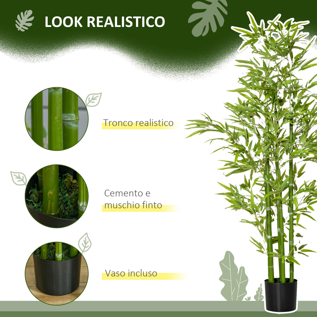 easycomfort pianta finta di bambu alta 150cm con vaso incluso per interno ed esterno