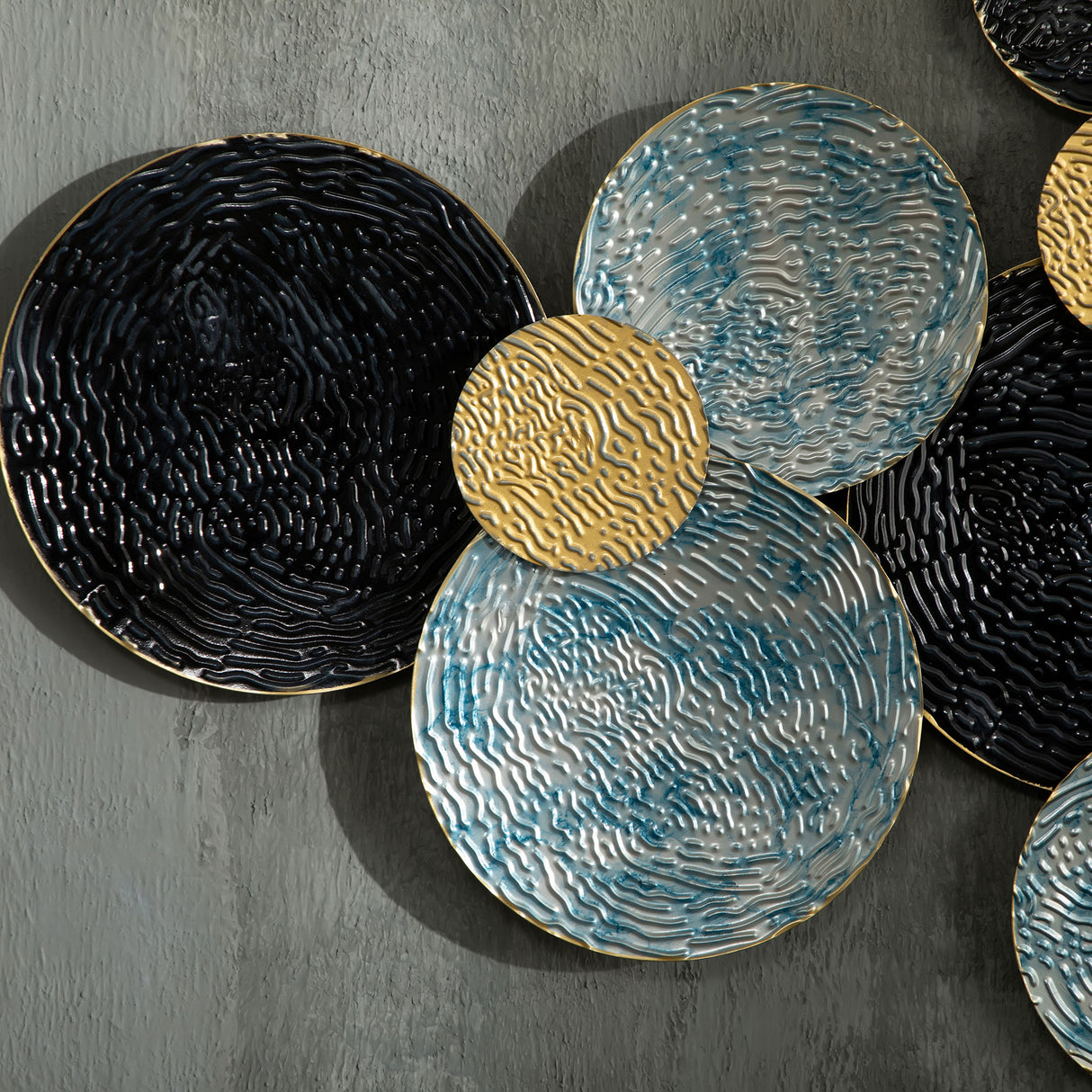 easycomfort easycomfort decorazione murale in metallo 3d wall art a cerchi 133x66cm blu nero e oro