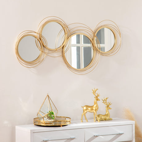 easycomfort easycomfort decorazione murale 3d in metallo wall art a cerchi con specchi 107x56cm oro