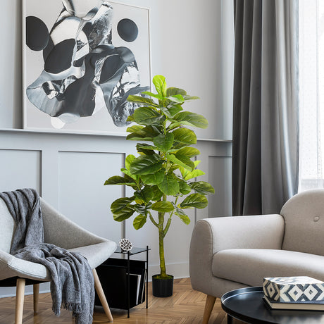easycomfort pianta artificiale di ficus da 150 cm a 75 foglie e 4 rami con vaso o15x12.5 cm per interni ed esterni verde