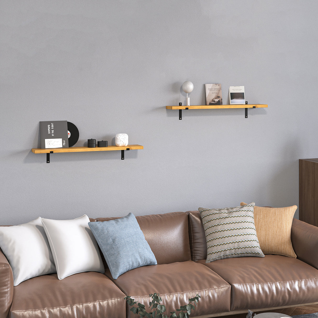 easycomfort easycomfort set da 2 mensole da parete in legno di pino 90x15x 2 5 marrone
