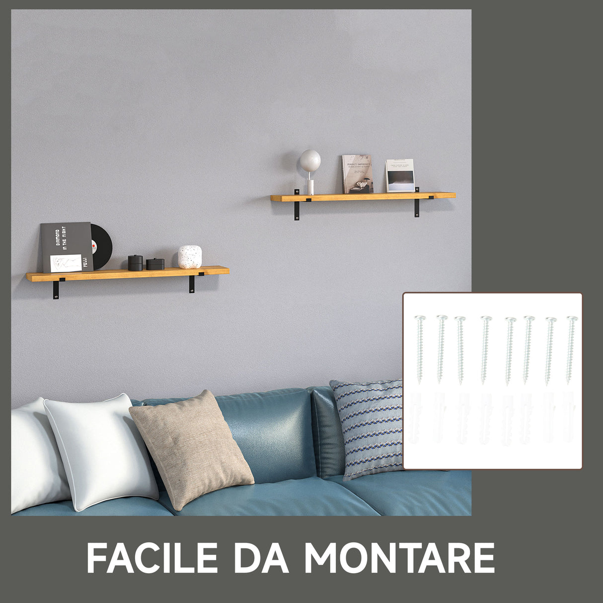 easycomfort easycomfort set da 2 mensole da parete in legno di pino 90x15x 2 5 marrone