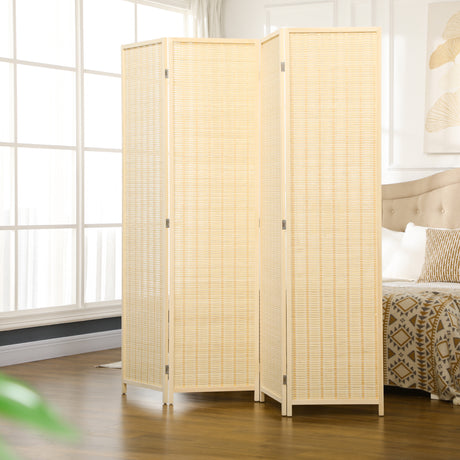 easycomfort easycomfort paravento da interno a 4 ante pieghevole altezza 180cm legno e bambu stile boho colore naturale