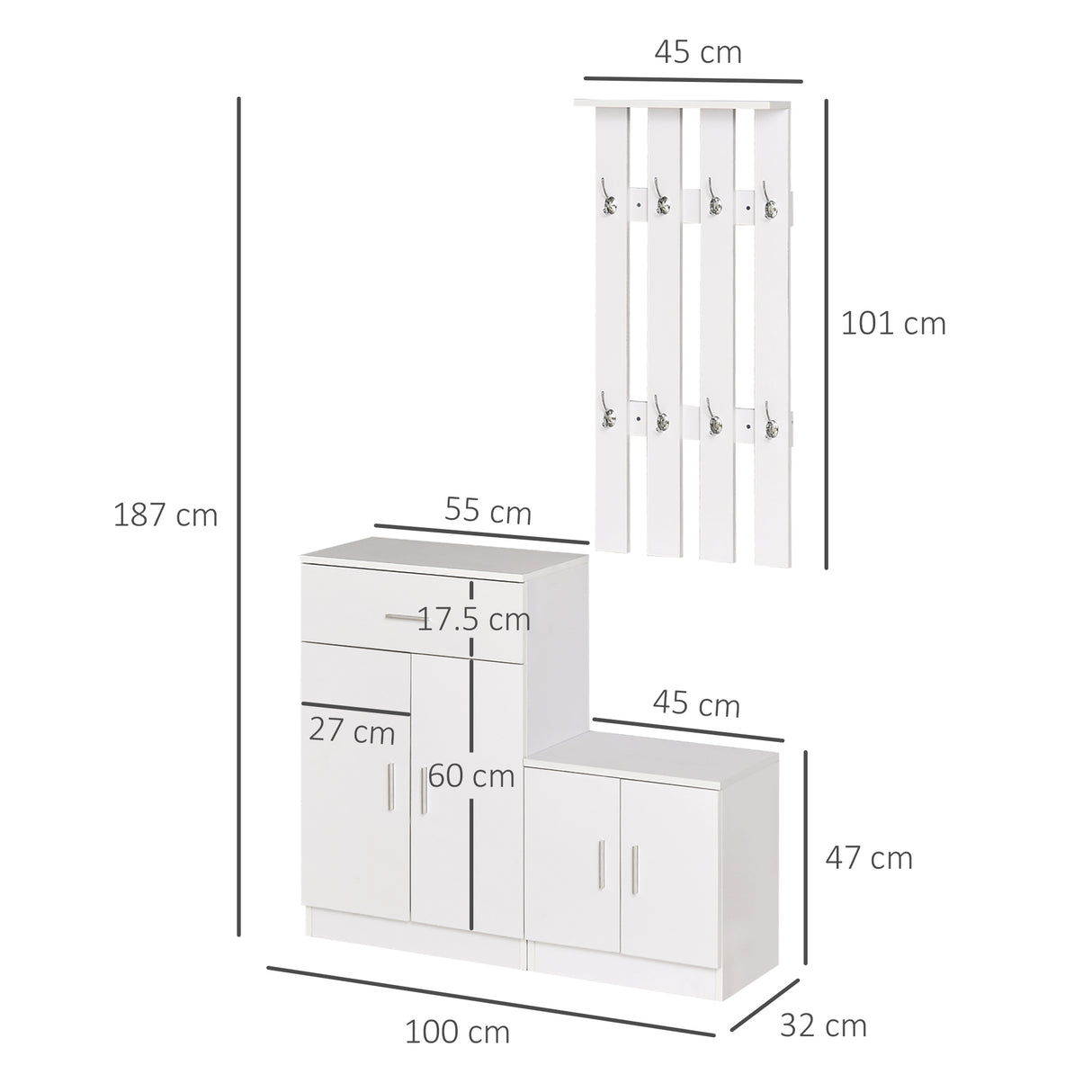easycomfort easycomfort scarpiera con appendiabiti a combinazione per ingresso e camera da letto legno 100x32x187cm bianco