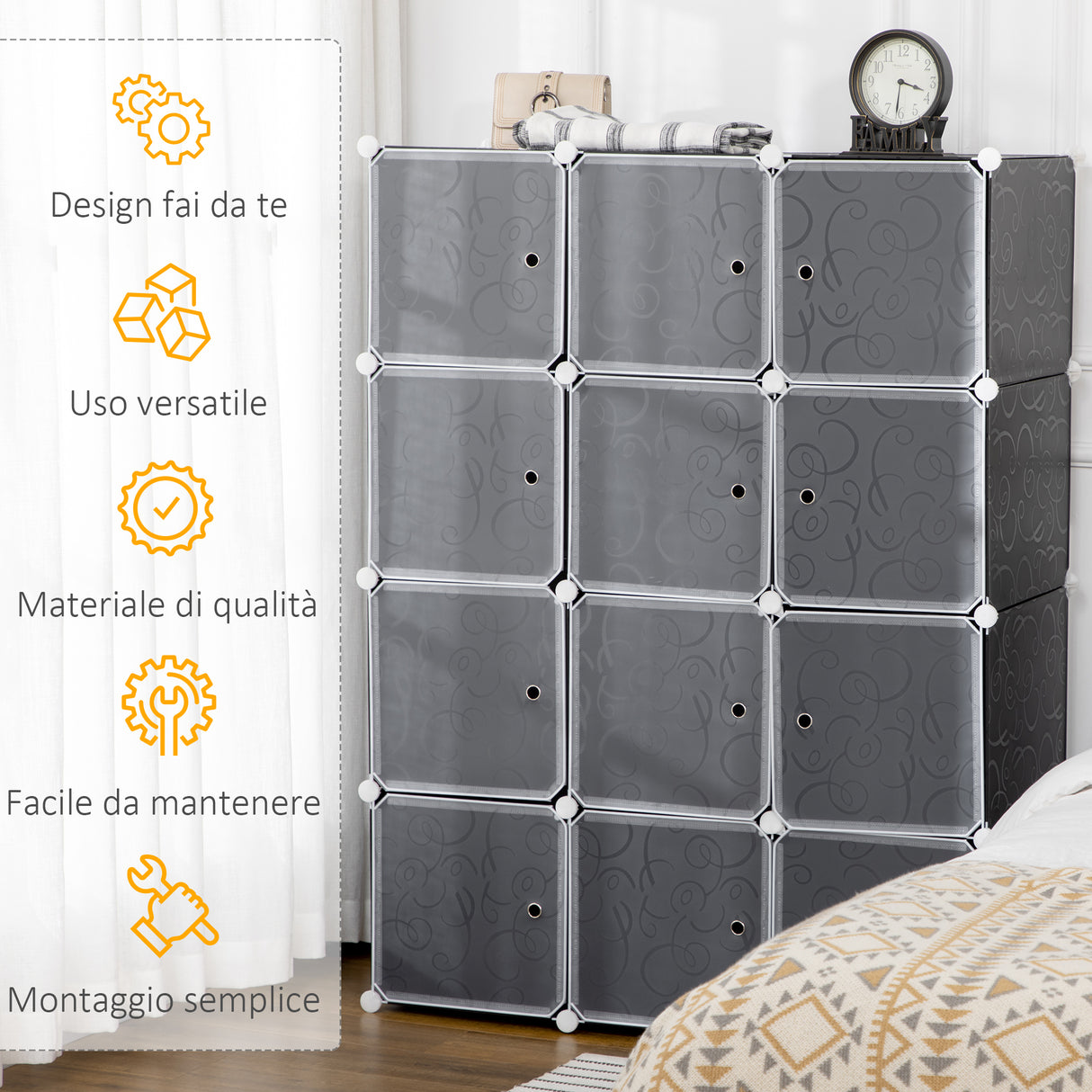 easycomfort easycomfort armadio guardaroba modulare cubi salvaspazio da casa bianco e nero in pp 111 x 47 x 145 cm ean 8054111849463