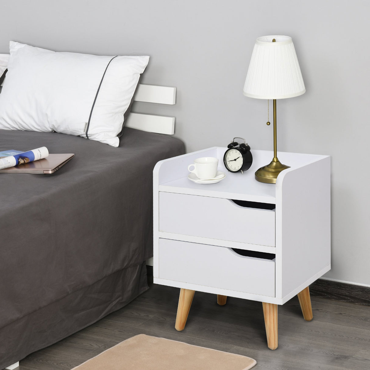 easycomfort easycomfort comodino salvaspazio dal design moderno in legno bianco piccola cassettiera camera da letto con 2 cassetti e piedini in legno di pino 33 x 28 x 42cm ean 8054111845014