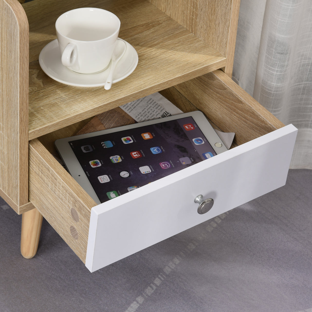 easycomfort easycomfort comodino salvaspazio mobiletto con cassetto e mensola in legno 37x30x48cm roverebianco