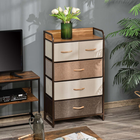 easycomfort easycomfort cassettiera 5 cassetti pieghevoli in tessuto e ripiano in mdf arredamento soggiorno e camera 58x29x99cm multicolore