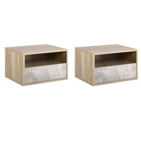 easycomfort easycomfort set 2 comodini sospesi con cassetto e ripiano 45x35x27 5cm grigio e color legno