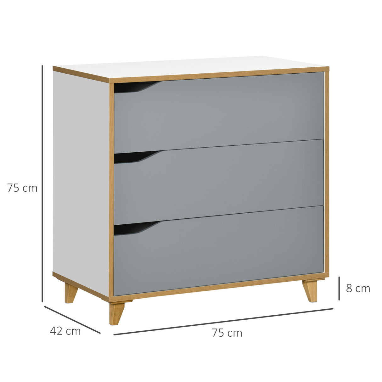 easycomfort easycomfort cassettiera 3 cassetti in truciolato e mdf per camera da letto e soggiorno 75x42x75 cm bianca grigia e marrone