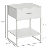easycomfort easycomfort comodino moderno set 2 pezzi con cassetto e ripiano aperto per camera da letto e soggiorno in mdf e acciaio 45x40x60cm bianco