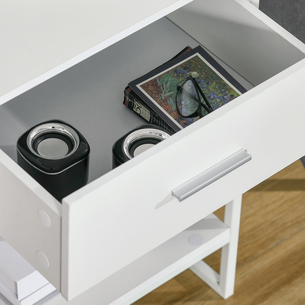 easycomfort easycomfort comodino moderno set 2 pezzi con cassetto e ripiano aperto per camera da letto e soggiorno in mdf e acciaio 45x40x60cm bianco