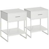 easycomfort easycomfort comodino moderno set 2 pezzi con cassetto e ripiano aperto per camera da letto e soggiorno in mdf e acciaio 45x40x60cm bianco