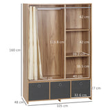 easycomfort easycomfort armadio guardaroba in truciolato con guida per appendere 3 cassetti in poliestere e 3 ripiani 105x48x160 cm