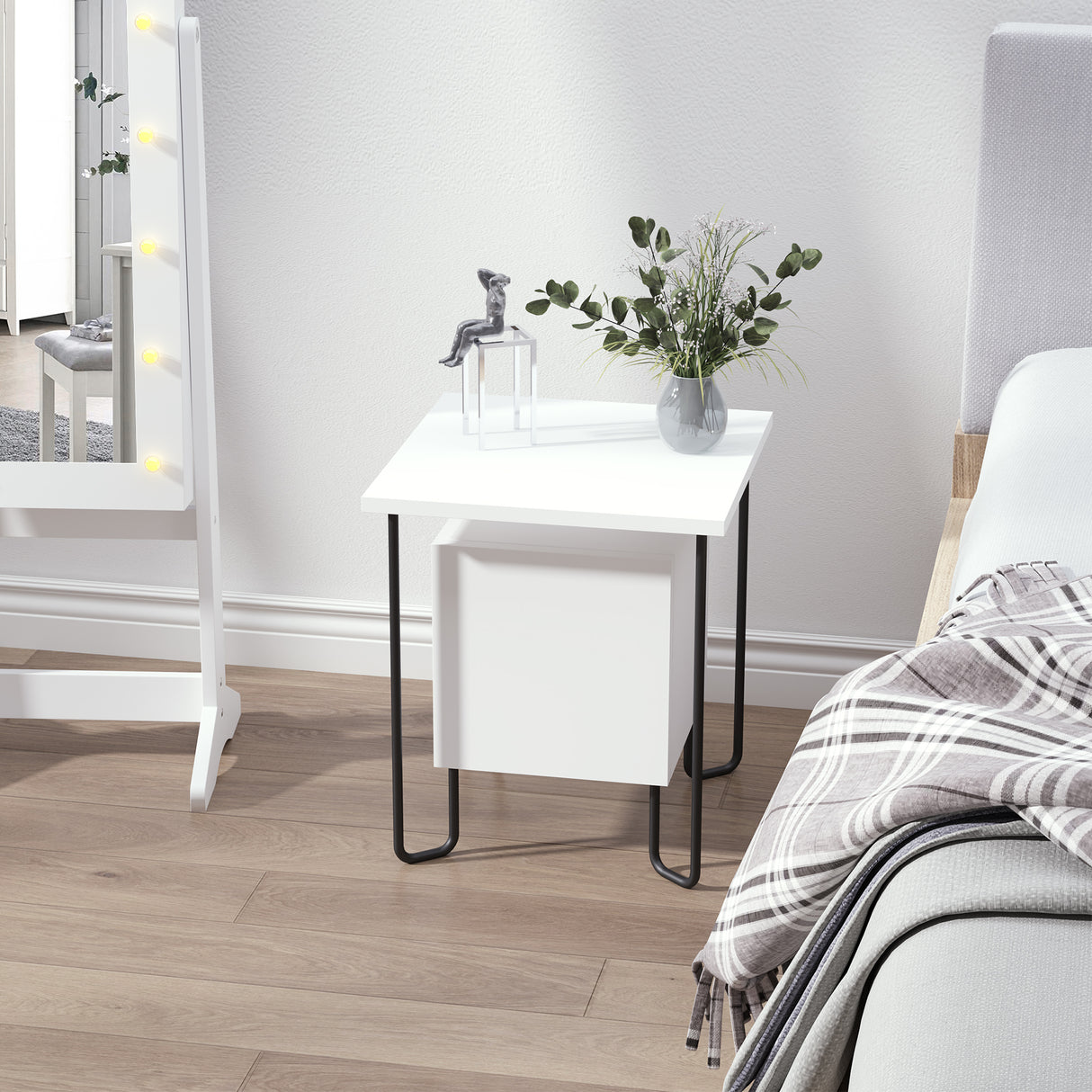 easycomfort easycomfort comodino moderno con armadietto e mensola in legno e gambe in metallo 40x40x45cm