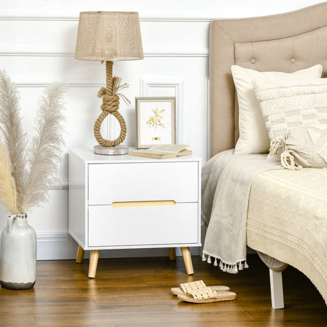 easycomfort easycomfort comodino moderno con 2 cassetti in truciolato e gambe in legno di pino 50lx40px50 5a cm bianco