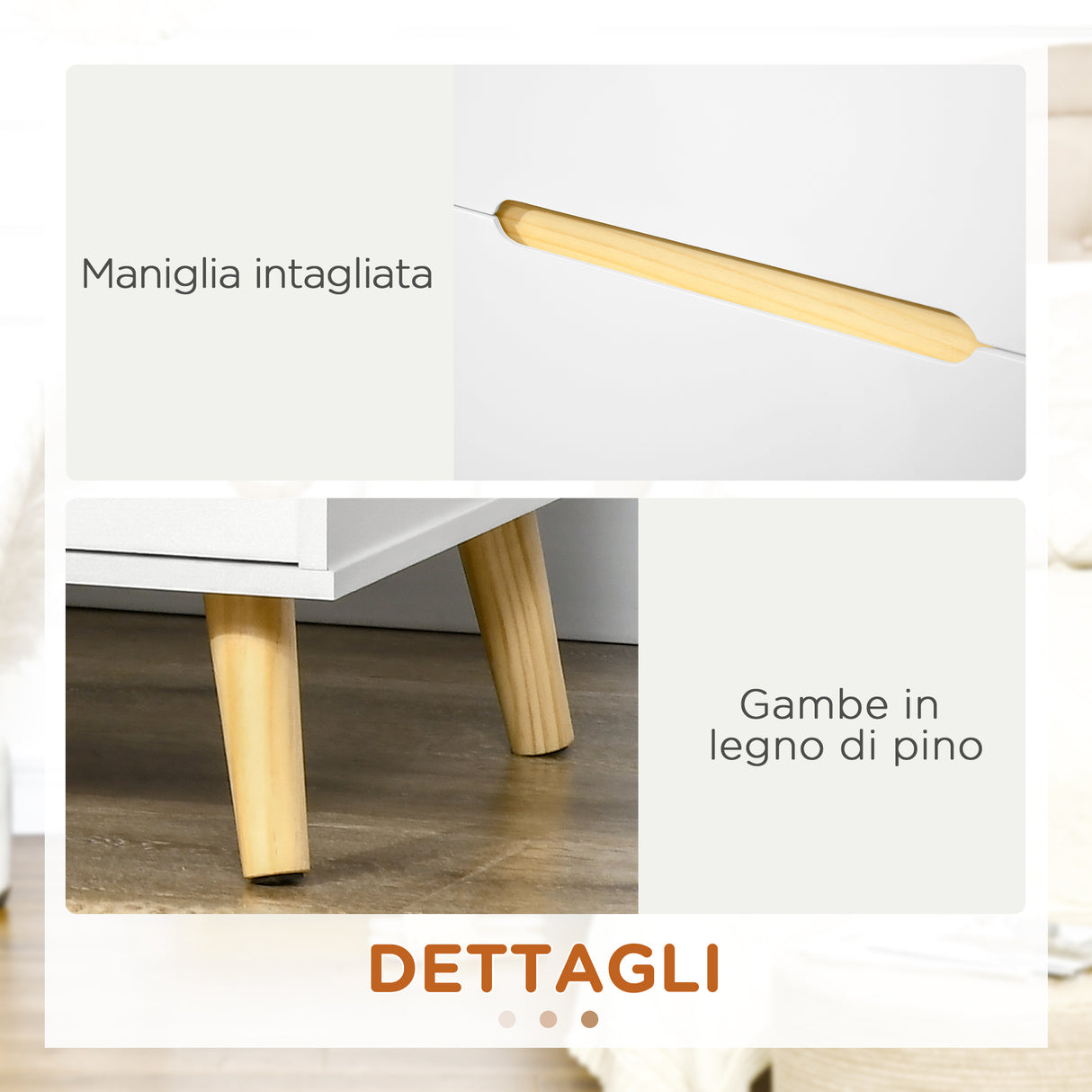 easycomfort easycomfort comodino moderno con 2 cassetti in truciolato e gambe in legno di pino 50lx40px50 5a cm bianco