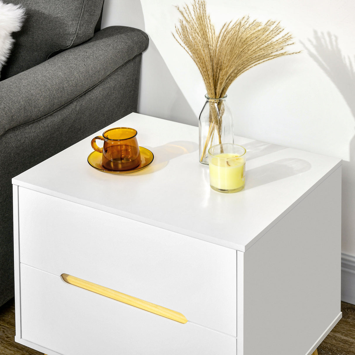 easycomfort easycomfort comodino moderno con 2 cassetti in truciolato e gambe in legno di pino 50lx40px50 5a cm bianco