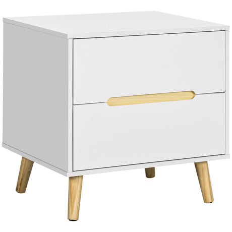 easycomfort easycomfort comodino moderno con 2 cassetti in truciolato e gambe in legno di pino 50lx40px50 5a cm bianco